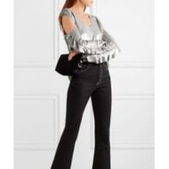 NWT IRO Women's Metallic Waleast Cold-shoulder Ruffled Sequined Tulle Top Size 2 - Picture 4 of 11